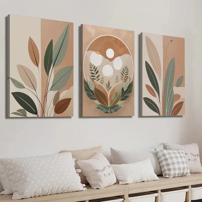 3pcs Bohemian Style Leaf & Nature Elements Wall Art Set Canvas Unframed - High Quality Print 100% Australian Made Wall Canvas