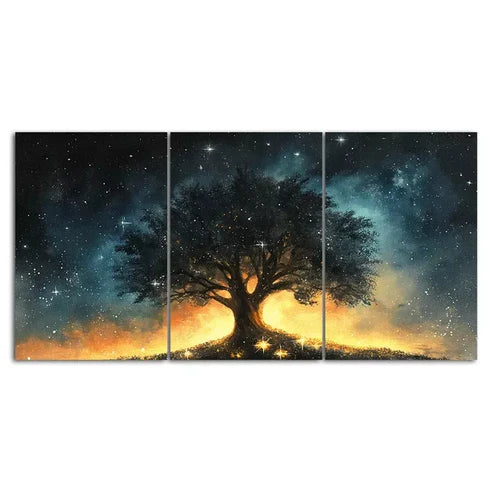 Starry Night Tree 3 Piece Painting Style Art Canvas Framed 60x90cm - High Quality Print 100% Australian Made Wall Canvas Ready to Hang