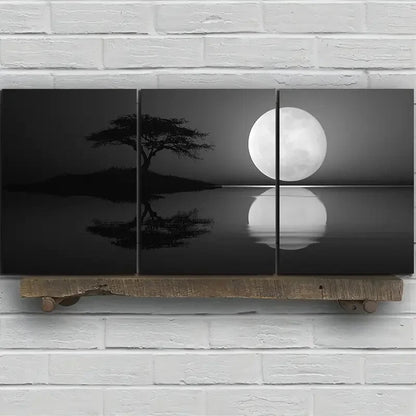 3pcs Black & White Reflection of Trees Metal Print Ready to Hang Art