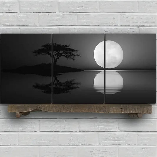 3pcs Black & White Reflection of Trees Metal Print Ready to Hang Art