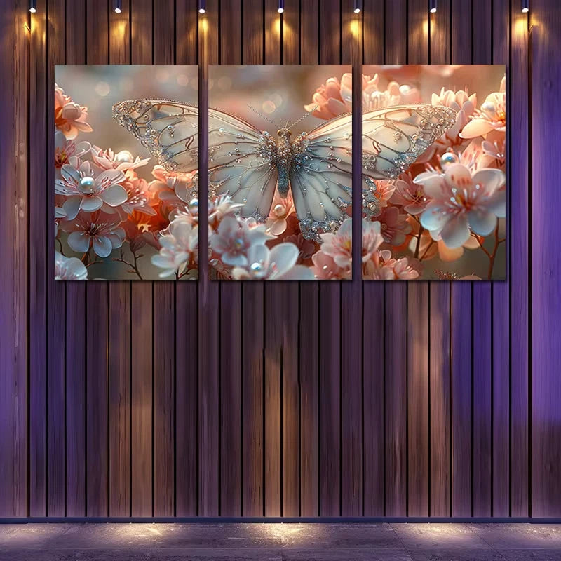 3pcs Pale Pink Butterflies Wall Art Set Canvas Framed 60x90cm - High Quality Print 100% Australian Made Wall Canvas Ready to Hang