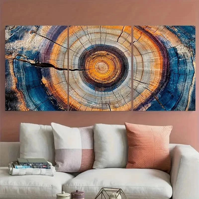 3pcs Wood Tree Rings Illustration Metal Print Ready to Hang Art