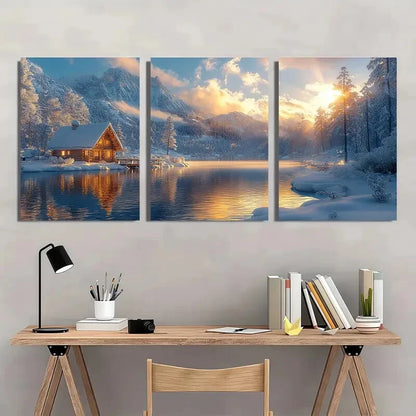 3pcs Christmas Winter Snow Scene Landscape Art Metal Print Ready to Hang Art