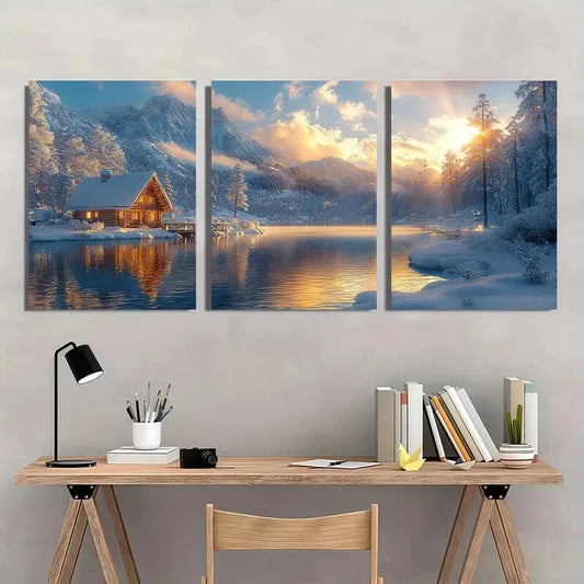 3pcs Christmas Winter Snow Scene Landscape Art Metal Print Ready to Hang Art