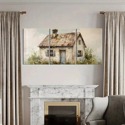 3pcs Rustic Cottage Vintage House Pastoral Scene Metal Print Ready to Hang Art