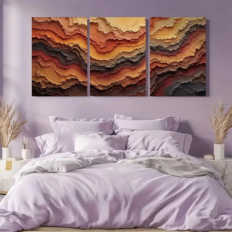 3pcs Earth Tone Rustic Abstract Triptych Wall Art Metal Print Ready to Hang Art