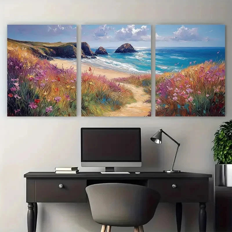 3pcs Cornwall England Landscape with Sea View Metal Print Ready to Hang Art