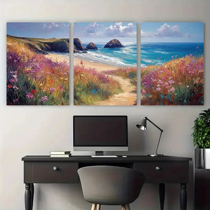 3pcs Cornwall England Landscape with Sea View Metal Print Ready to Hang Art