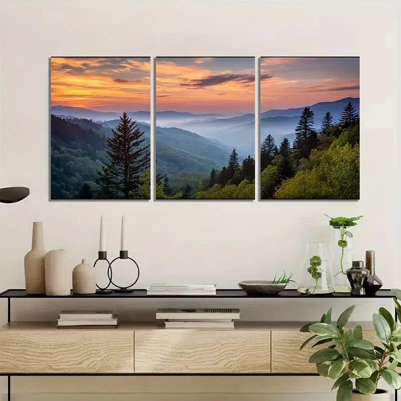 3pcs Vibrant Mountain View Nature Scenery Metal Print Ready to Hang Art