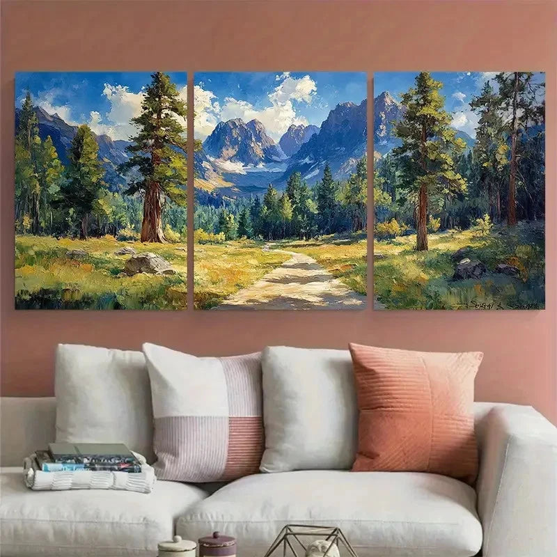 3pcs Sequoia Park California Impasto Illustration Metal Print Ready to Hang Art