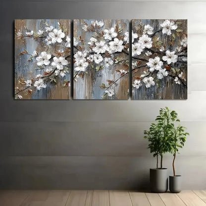 3pcs Coastal Breeze White Flowers Wall Art Set Canvas Framed 60x90cm - High Quality Print 100% Australian Made Wall Canvas Ready to Hang