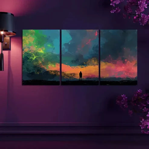 3pcs A Lone Figure Stands on The Edge On a Field Canvas Framed 60x90cm - High Quality Print 100% Australian Made Wall Canvas Ready to Hang