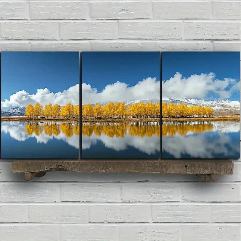 3pcs The Scenery On The Lake Metal Blue Sky Print Ready to Hang Art