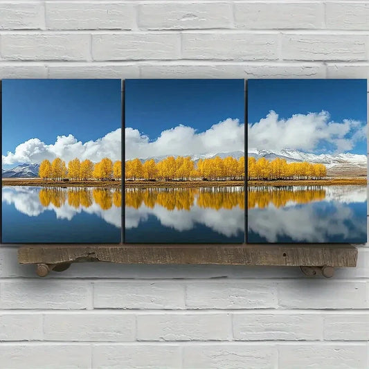 3pcs The Scenery On The Lake Metal Blue Sky Print Ready to Hang Art