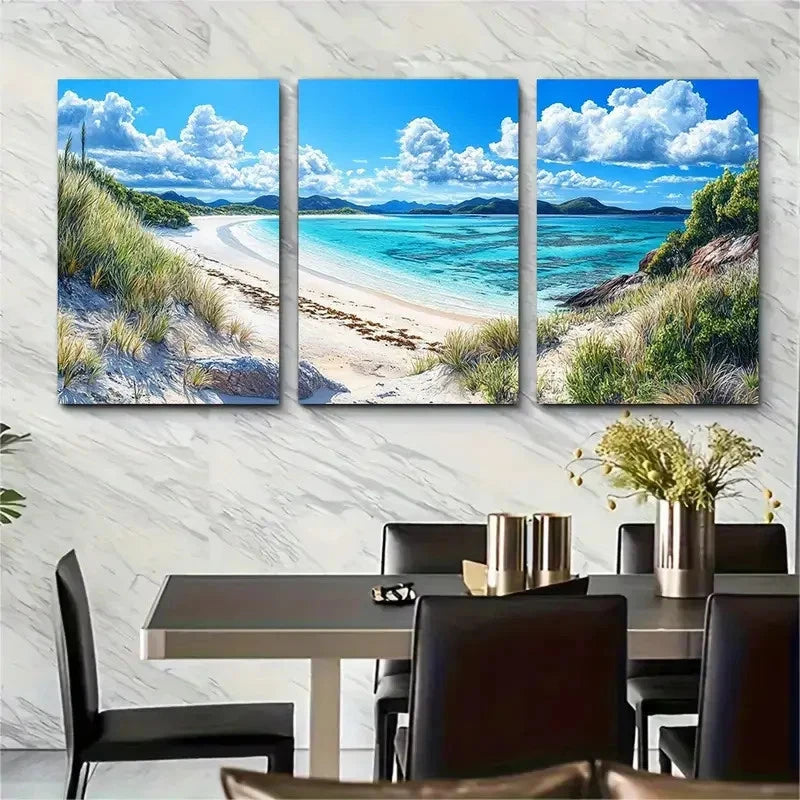 3pcs Whitsunday Art Australian Travel Wall Art Set Canvas Framed 50x70cm - High Quality Print 100% Australian Made Wall Canvas Ready to Hang