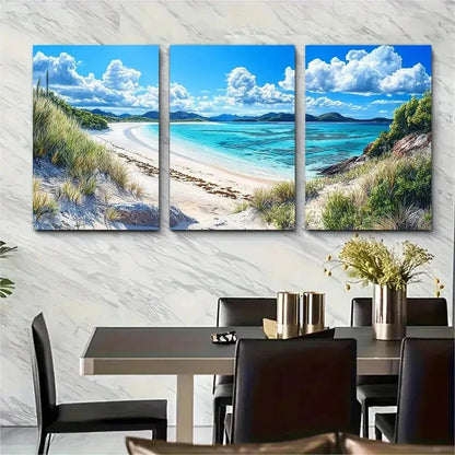 3pcs Whitsunday Art Australian Travel Wall Art Set Canvas Framed 50x70cm - High Quality Print 100% Australian Made Wall Canvas Ready to Hang
