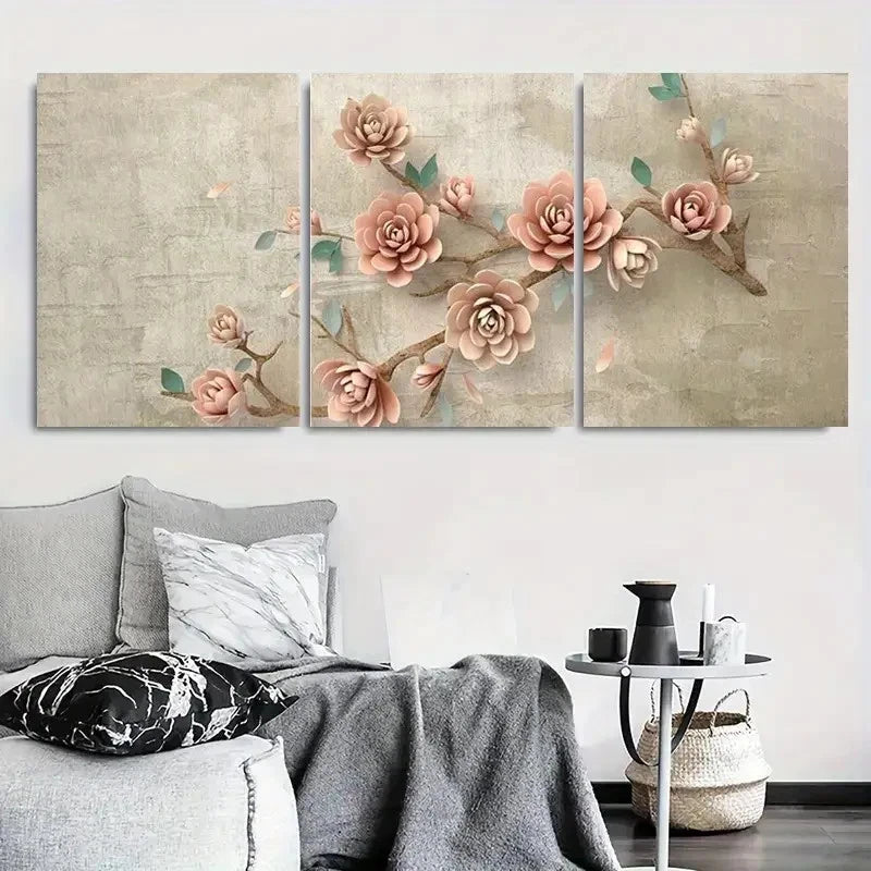 3pcs Elegant Rose Flower Blush Wall Art Set Canvas Framed 40x60cm - High Quality Print 100% Australian Made Wall Canvas Ready to Hang