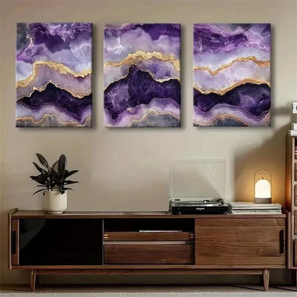 3pcs Elegant Purple Agate Luxurious Perfect Wall Art Set Canvas Framed 50x70cm - High Quality Print 100% Australian Made Wall Canvas Ready to Hang