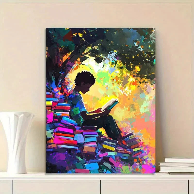 Vibrant Digital Painting Of an African American Boy 40x60cm Metal Print Ready to Hang