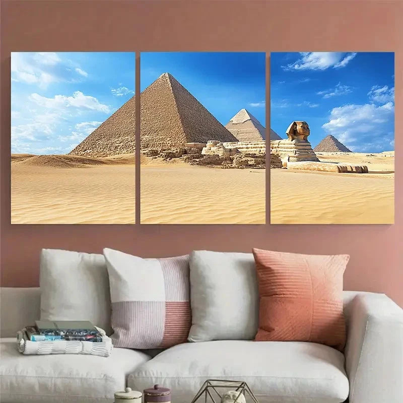 3pcs GIZA PYRAMIDS Sphinx Landmark Metal Print Ready to Hang Art