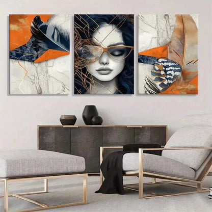 3pcs Abstract Woman Geometric Element Perfect Wall Art Set Canvas Framed 40x60cm - High Quality Print 100% Australian Made Wall Canvas Ready to Hang