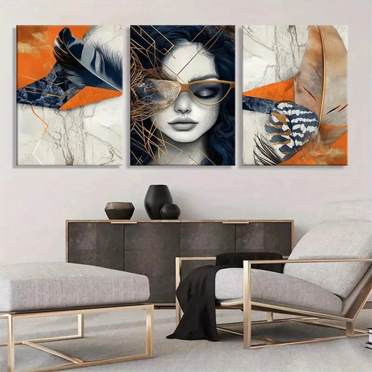 3pcs Abstract Woman Geometric Element Perfect Wall Art Set Canvas Framed 40x60cm - High Quality Print 100% Australian Made Wall Canvas Ready to Hang