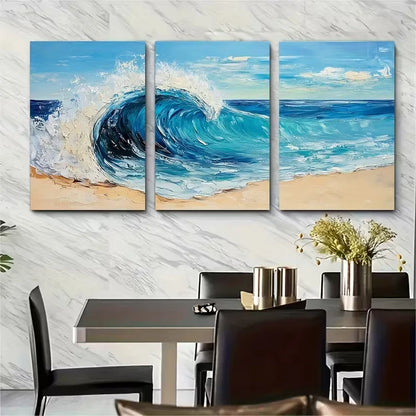 3pcs Abstract Waves Textured Painting Metal Print Ready to Hang Art