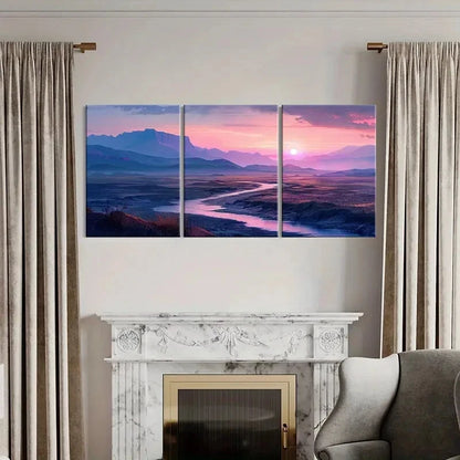 3pcs Sunset Landscape Mountain View River Flow Metal Print Ready to Hang Art