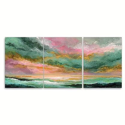 3pcs Golden Sunshine Sky Sea Painting Metal Print Ready to Hang Art
