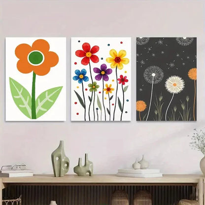 3pcs Floral Modern Abstract Colorful Flower Wall Art Set Canvas Framed 50x70cm - High Quality Print 100% Australian Made Wall Canvas Ready to Hang