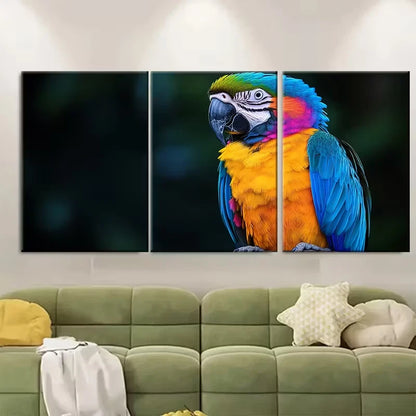 3pcs Colorful Parrot Feathers Nature Metal Print Ready to Hang Art