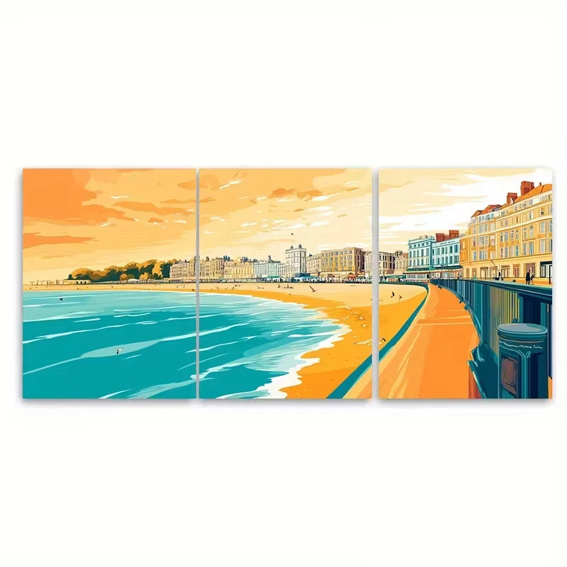 3pcs Brighton Travel UK Destination Metal Print Ready to Hang Art