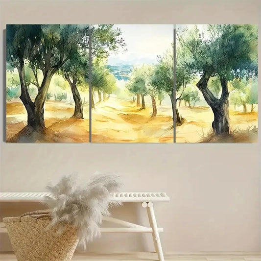 3pcs Olive Grove Trees Tuscany Illustration Metal Print Ready to Hang Art