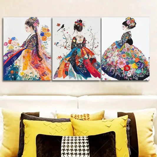 3pcs Traditional Korean Paintings Metal Print Ready to Hang Art