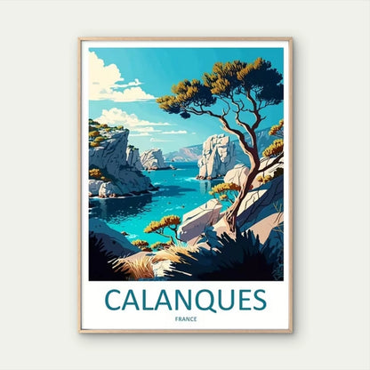 Vibrant Calanques France Landscape Blue Waters Travel Poster Print Wall Art