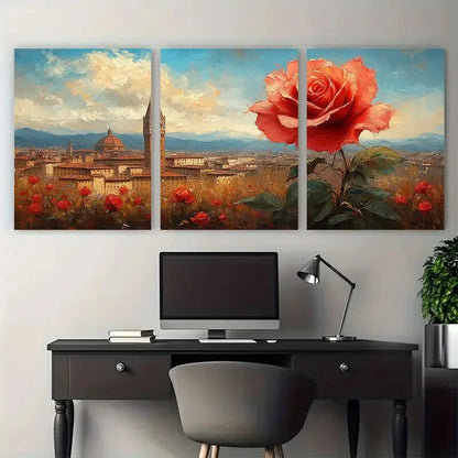 3pcs Florence Rose Italy Cityscape Tuscany Travel Metal Print Ready to Hang Art