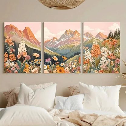 3pcs Abstract Colorful Mountain Meadow Painting Metal Print Ready to Hang Art