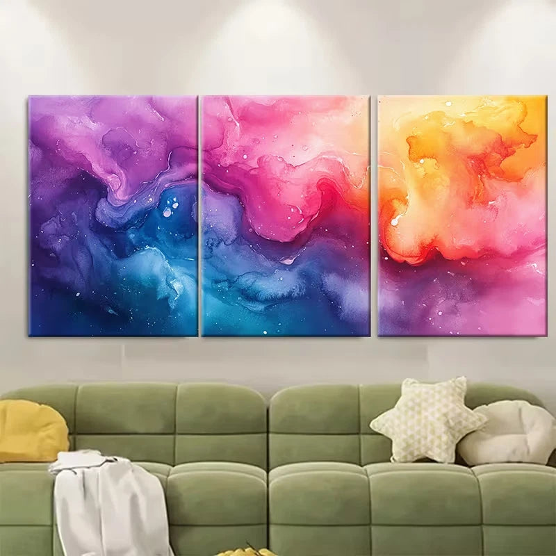 3pcs Vibrant Abstract Watercolor Metal Print Ready to Hang Art