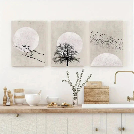 3pcs Sun Silhouette Prints, NordicWall Art Set Canvas Framed 40x60cm - High Quality Print 100% Australian Made Wall Canvas Ready to Hang