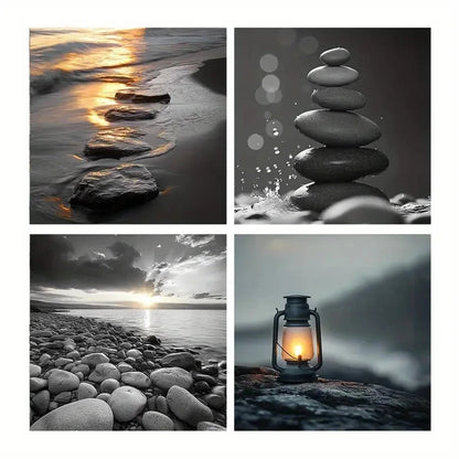 4pcs Sandy Beach Poster,  Wall Art Canvas Framed