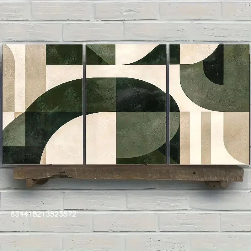 3pcs Abstract Green and White wall art Posters Metal Print Ready to Hang Art