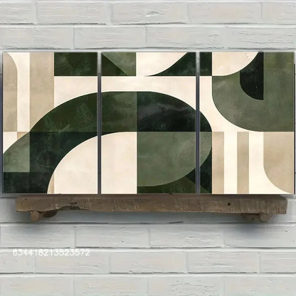 3pcs Abstract Green and White wall art Posters Metal Print Ready to Hang Art