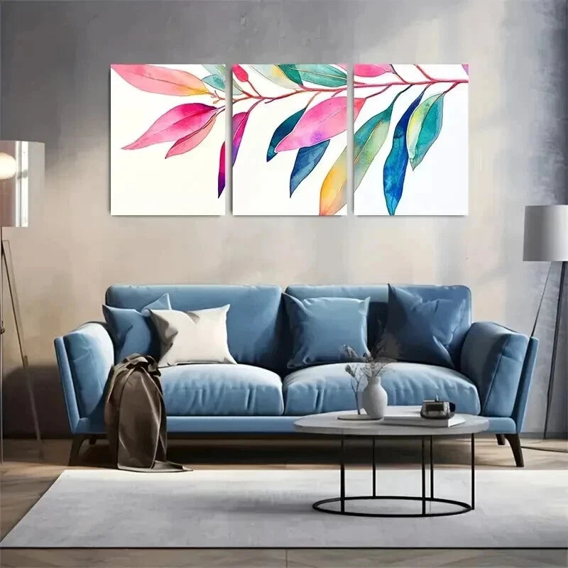 3pcs Summer Rainbow Eucalyptus Ink Sketching Wall Art Set Canvas Framed 40x60cm - High Quality Print 100% Australian Made Wall Canvas Ready to Hang