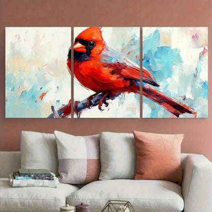 3pcs Vibrant Red Cardinal with Abstract Background Metal Print Ready to Hang Art