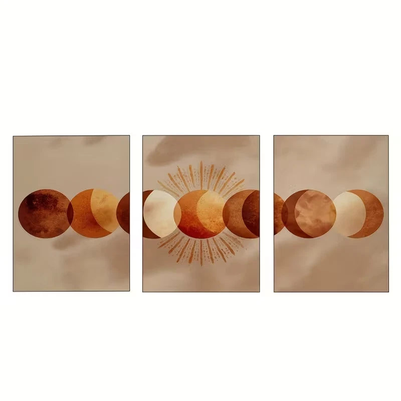 3pcs Bohemian Moon Phase Triptych Mural Wall Art Set Canvas Framed 40x60cm - High Quality Print 100% Australian Made Wall Canvas Ready to Hang
