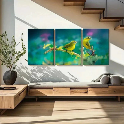 3pcs Vibrant Green Birds on Branch Wall Art Set Canvas Framed 40x60cm - High Quality Print 100% Australian Made Wall Canvas Ready to Hang