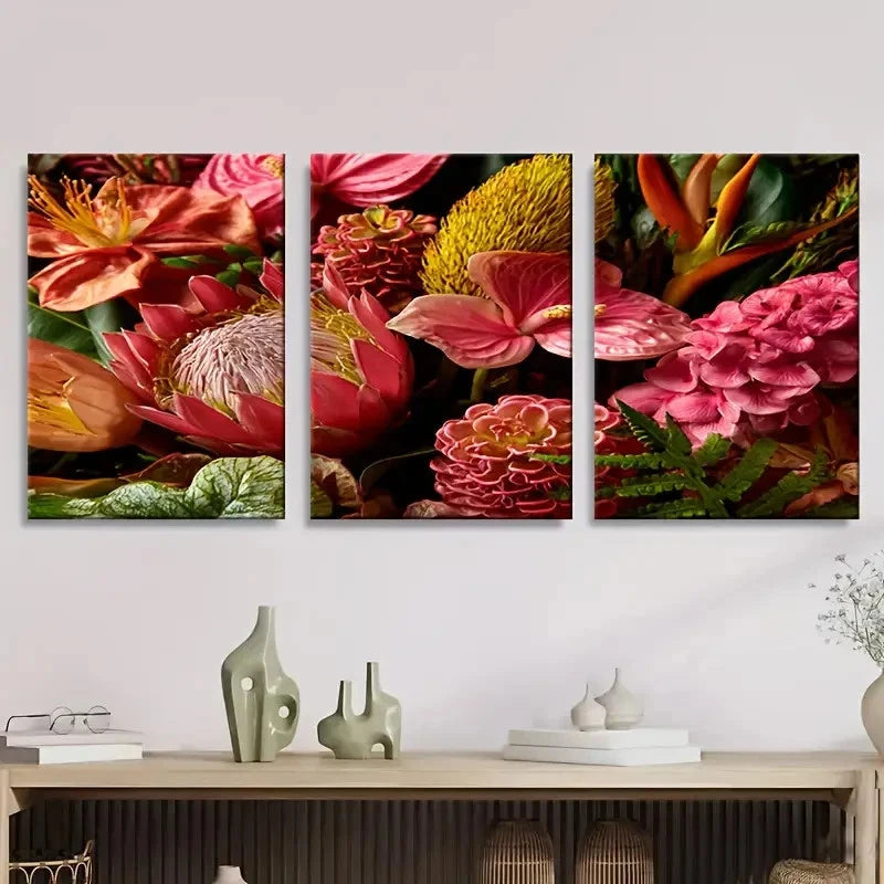3pcs tropical flowers botanical beauty floral Wall Art Set Canvas Framed 50x70cm - High Quality Print 100% Australian Made Wall Canvas Ready to Hang