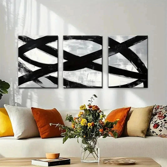 3pcs Bold Brushstroke Minimalist Modern Perfect Wall Art Set Canvas Framed 40x60cm - High Quality Print 100% Australian Made Wall Canvas Ready to Hang