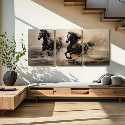 3pcs Running Horse Animal Artistic Painting Metal Print Ready to Hang Art