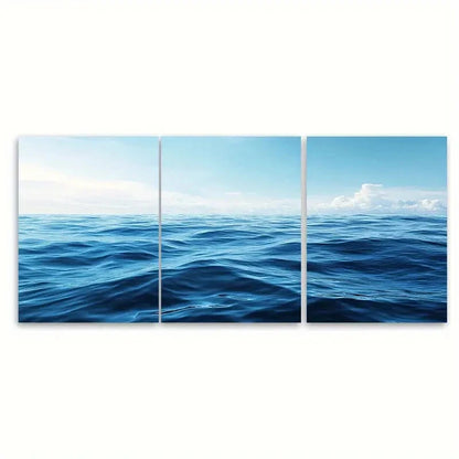 3pcs Soothing Blue Ocean Minimalist Nautical Wall Art Set Canvas Framed 60x90cm - High Quality Print 100% Australian Made Wall Canvas Ready to Hang